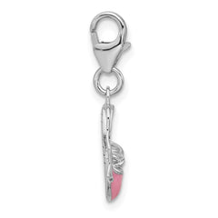 Amore La Vita Sterling Silver Rhodium-plated Pink and White Enameled Ballet Shoes Charm with Fancy Lobster QCC1285