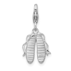 Amore La Vita Sterling Silver Rhodium-plated Pink and White Enameled Ballet Shoes Charm with Fancy Lobster QCC1285