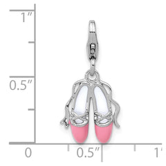 Amore La Vita Sterling Silver Rhodium-plated Pink and White Enameled Ballet Shoes Charm with Fancy Lobster QCC1285