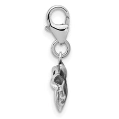 Amore La Vita Sterling Silver Rhodium-plated 3-D Antiqued Bat with Wings Spread Out Charm with Fancy Lobster Clasp QCC1294