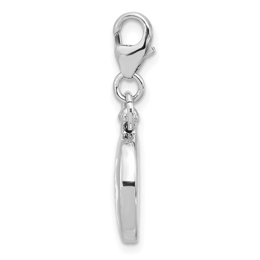Amore La Vita Sterling Silver Rhodium-plated 3-D Reversible Black/Red and White Enameled Compass Charm with Fancy Lobster Clasp QCC1303