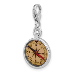 Amore La Vita Sterling Silver Rhodium-plated 3-D Reversible Black/Red and White Enameled Compass Charm with Fancy Lobster Clasp QCC1303
