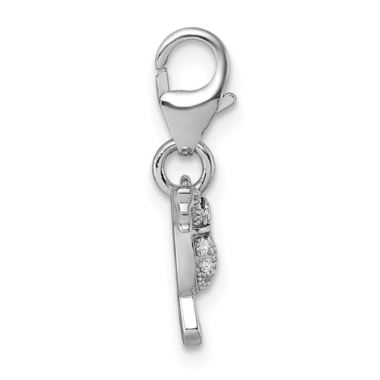 Sterling Silver Amore La Vita Rhodium-plated Blue and Green Enamel with CZ and Black Spinel Hummingbird Charm with Lobster Clasp QCC1308