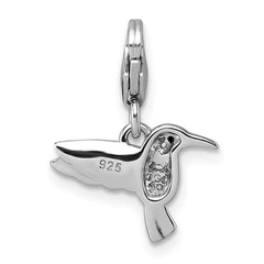 Sterling Silver Amore La Vita Rhodium-plated Blue and Green Enamel with CZ and Black Spinel Hummingbird Charm with Lobster Clasp QCC1308