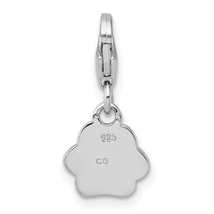 Sterling Silver Amore La Vita Rhodium-plated Polished with Black Enamel Paw Print with Lobster Clasp Charm QCC1309