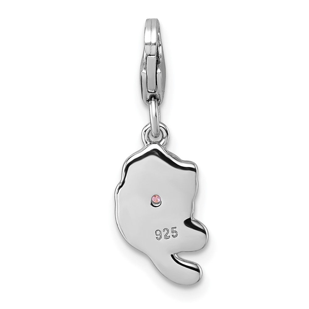 Sterling Silver Amore La Vita Rhodium-plated White Enameled Cat with Pink CZ Charm with Lobster Clasp QCC1310