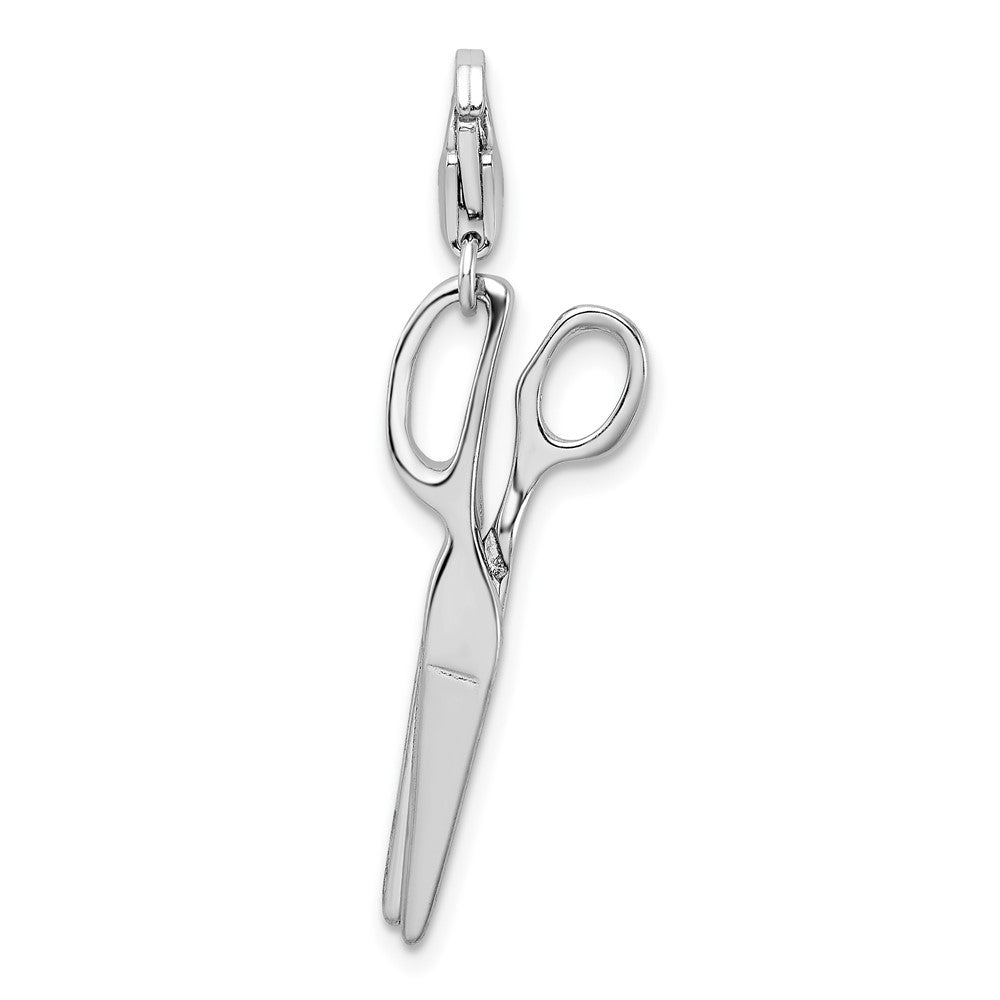 Amore La Vita Sterling Silver Rhodium-plated Polished 3-D Movable Scissors Charm with Fancy Lobster Clasp QCC297