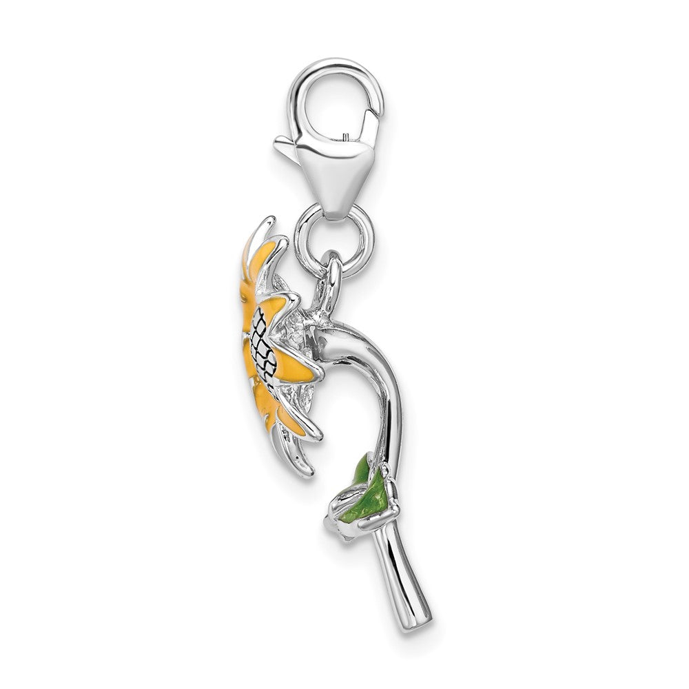 Amore La Vita Sterling Silver Rhodium-plated Polished 3-D Enameled Sunflower Charm with Fancy Lobster Clasp QCC400