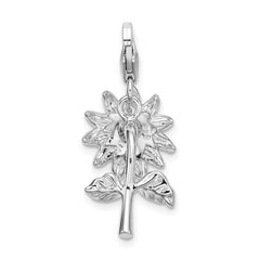Amore La Vita Sterling Silver Rhodium-plated Polished 3-D Enameled Sunflower Charm with Fancy Lobster Clasp QCC400