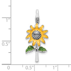 Amore La Vita Sterling Silver Rhodium-plated Polished 3-D Enameled Sunflower Charm with Fancy Lobster Clasp QCC400