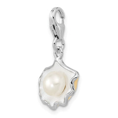 Amore La Vita Sterling Silver Rhodium-plated Polished 3-D Enameled Shell with a Freshwater Cultured Pearl Charm with Fancy Lobster Clasp QCC421