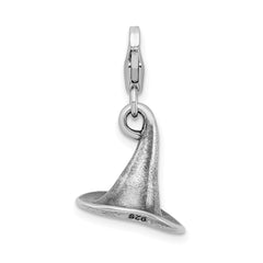 Amore La Vita Sterling Silver Rhodium-plated Polished 3-D Antiqued Witches Hat Charm with Fancy Lobster Clasp QCC469