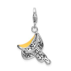Amore La Vita Sterling Silver Rhodium-plated Polished 3-D Enameled Saddle Charm with Fancy Lobster Clasp QCC565