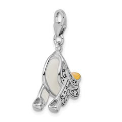 Amore La Vita Sterling Silver Rhodium-plated Polished 3-D Enameled Saddle Charm with Fancy Lobster Clasp QCC565