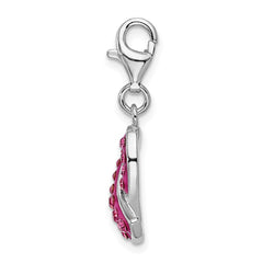 Amore La Vita Sterling Silver Rhodium-plated Polished Stellux Crystal Pink Awareness Charm with Fancy Lobster Clasp QCC614