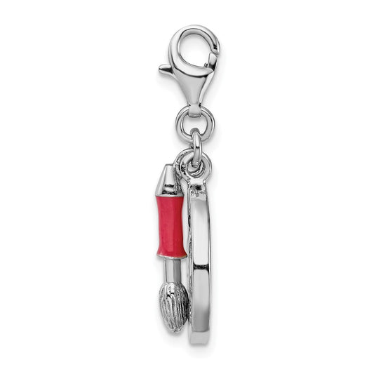 Amore La Vita Sterling Silver Rhodium-plated Polished 3-D CZ Enameled Artist Palette Charm with Fancy Lobster Clasp QCC703