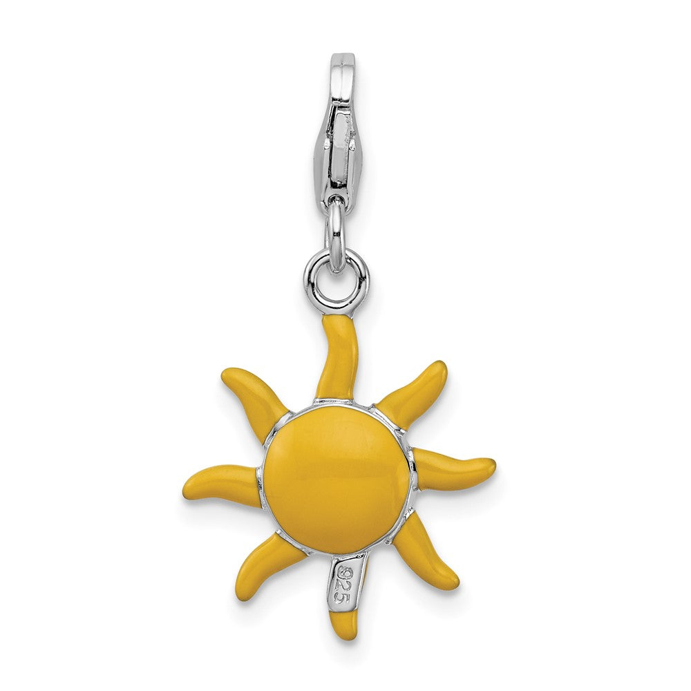 Amore La Vita Sterling Silver Rhodium-plated Polished 3-D Enameled Sunshine Charm with Fancy Lobster Clasp QCC800
