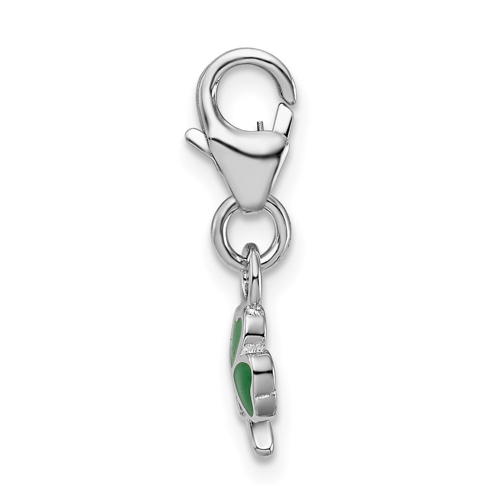 Amore La Vita Sterling Silver Rhodium-plated Polished 3-D Green Enameled Clover Charm with Fancy Lobster Clasp QCC816