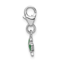 Amore La Vita Sterling Silver Rhodium-plated Polished 3-D Green Enameled Clover Charm with Fancy Lobster Clasp QCC816