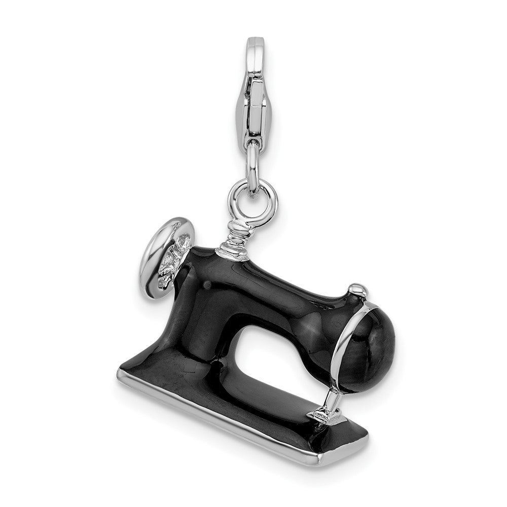 Amore La Vita Sterling Silver Rhodium-plated Polished 3-D Enameled Sewing Machine Charm with Fancy Lobster Clasp QCC818