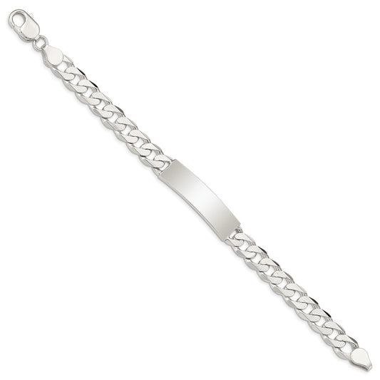 Sterling Silver Polished Engraveable Patterned Curb Link ID Bracelet QCD250-8