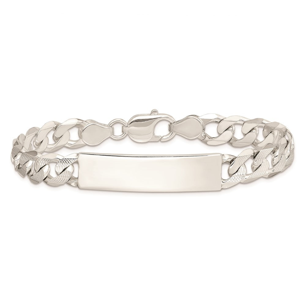 Sterling Silver Polished Engraveable Patterned Curb Link ID Bracelet QCD250-8