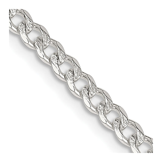 Sterling Silver 3.8mm Pav������������������ Curb ChainQCF100