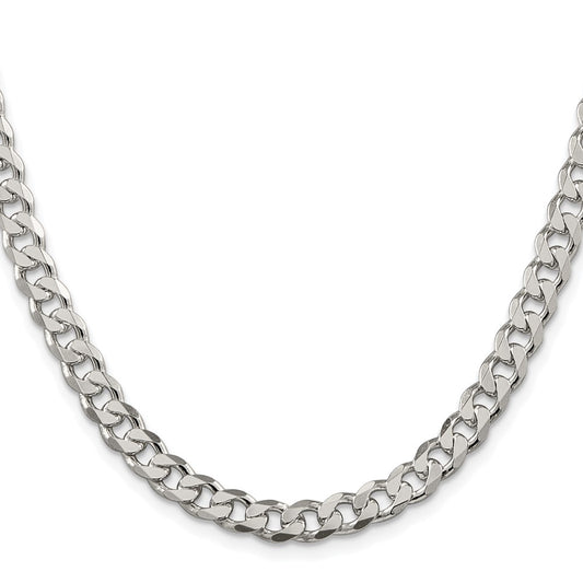 Sterling Silver Rhodium-plated 7mm Pav������ Curb ChainQCF180R
