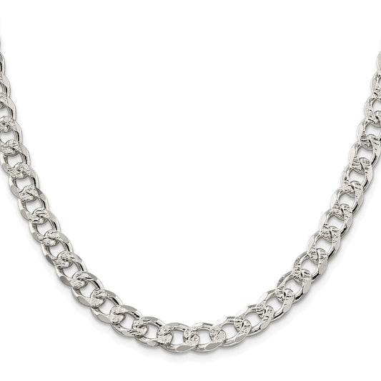 Sterling Silver Rhodium-plated 8.3mm Pav������ Curb ChainQCF220R