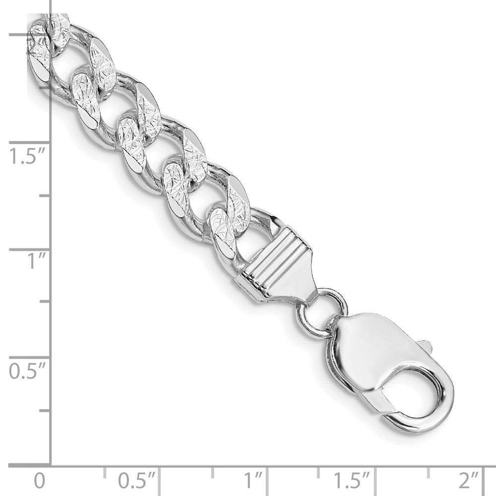 Sterling Silver Rhodium-plated 9.3mm Pav������������������ Curb Chain QCF250R-8