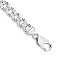 Sterling Silver Rhodium-plated 9.3mm Pav������������������ Curb Chain QCF250R-8