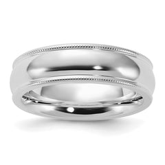Sterling Silver Rhodium-plated 6mm Comfort Fit Milgrain Size 13 Band
