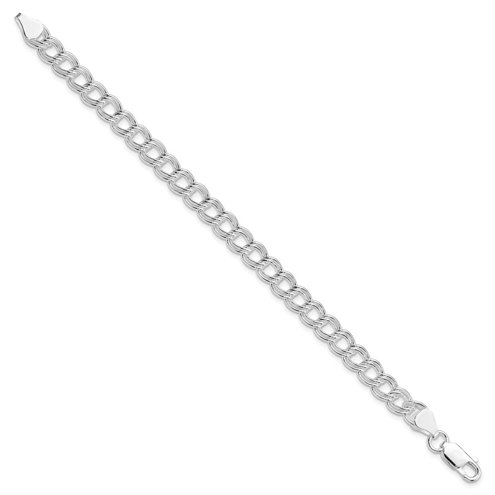 Sterling Silver Rhodium-plated 7mm Double Link Charm Bracelet QCH100R-7