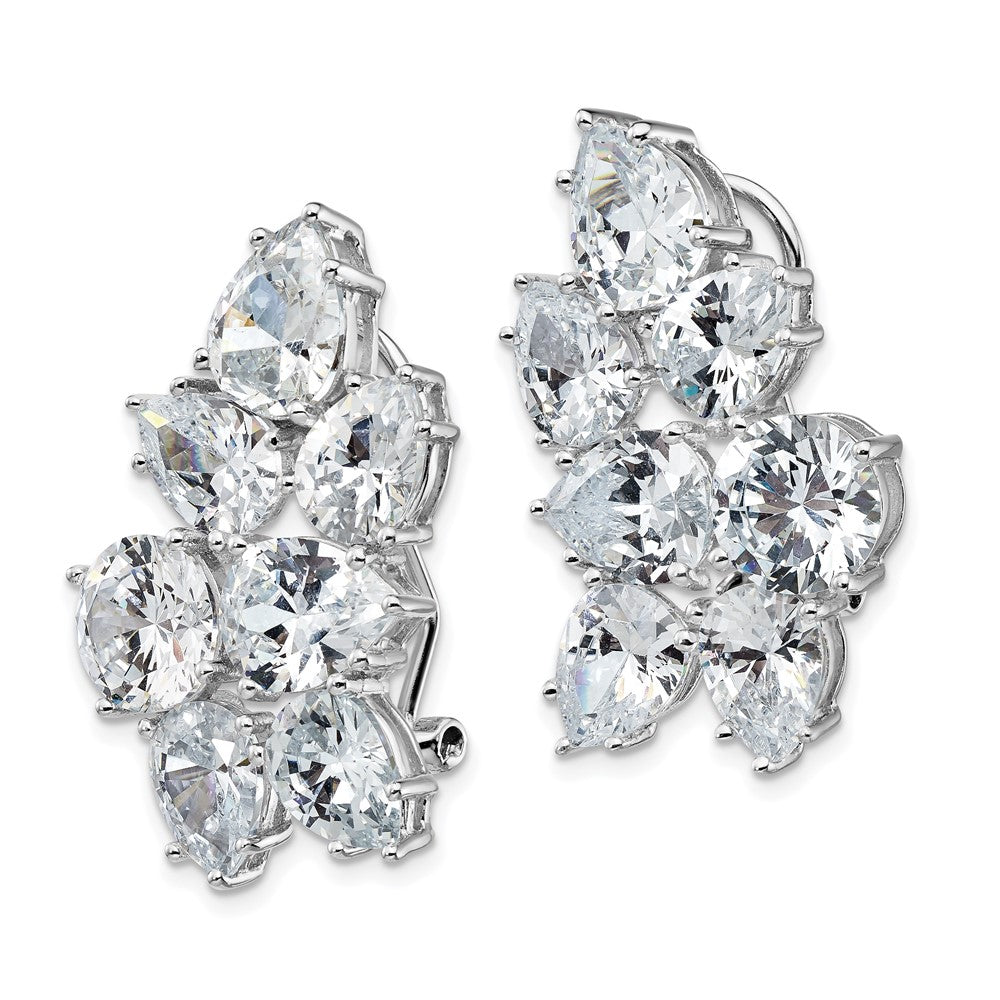 QCM100 Cheryl M Sterling Silver Rhodium-plated Fancy Brilliant-cut CZ Cluster Omega Back Earrings
