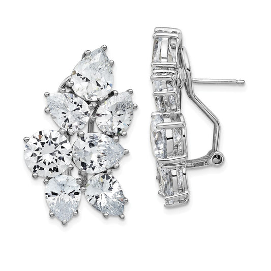 QCM100 Cheryl M Sterling Silver Rhodium-plated Fancy Brilliant-cut CZ Cluster Omega Back Earrings