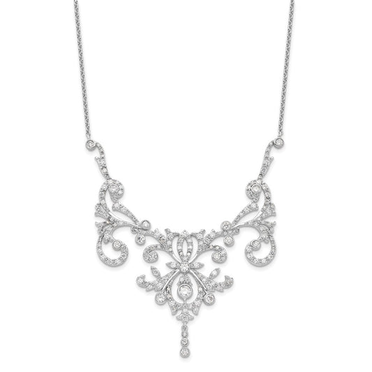 Cheryl M Sterling Silver Rhodium-plated Brilliant-cut CZ Bezel Fancy Scroll 17 Inch Necklace with 2 Inch Extender QCM109-17