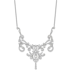 Cheryl M Sterling Silver Rhodium-plated Brilliant-cut CZ Bezel Fancy Scroll 17 Inch Necklace with 2 Inch Extender QCM109-17