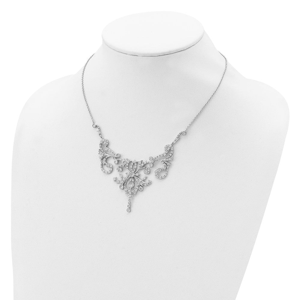 Cheryl M Sterling Silver Rhodium-plated Brilliant-cut CZ Bezel Fancy Scroll 17 Inch Necklace with 2 Inch Extender QCM109-17