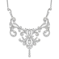 Cheryl M Sterling Silver Rhodium-plated Brilliant-cut CZ Bezel Fancy Scroll 17 Inch Necklace with 2 Inch Extender QCM109-17