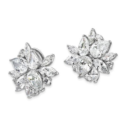 QCM1102 Cheryl M Sterling Silver Rhodium-plated Brilliant-cut & Marquise-cut CZ Cluster Post Omega Back Earrings