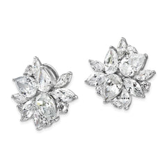 QCM1102 Cheryl M Sterling Silver Rhodium-plated Brilliant-cut & Marquise-cut CZ Cluster Post Omega Back Earrings