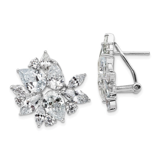 QCM1102 Cheryl M Sterling Silver Rhodium-plated Brilliant-cut & Marquise-cut CZ Cluster Post Omega Back Earrings
