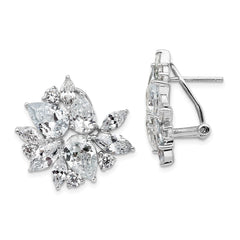 QCM1102 Cheryl M Sterling Silver Rhodium-plated Brilliant-cut & Marquise-cut CZ Cluster Post Omega Back Earrings