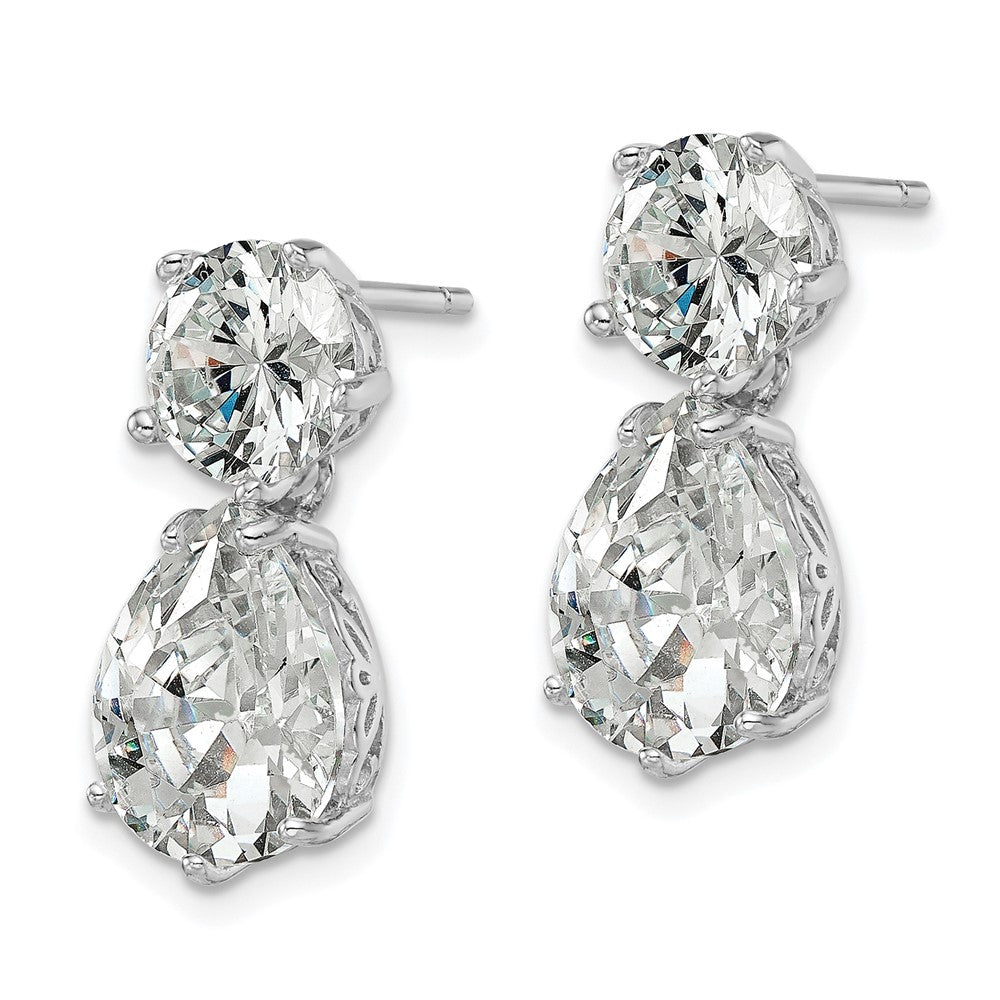 QCM1121 Cheryl M Sterling Silver Rhodium-plated Brilliant-cut CZ Round and Pear Shaped Post Dangle Earrings