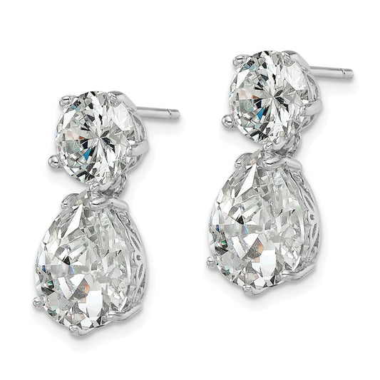 QCM1121 Cheryl M Sterling Silver Rhodium-plated Brilliant-cut CZ Round and Pear Shaped Post Dangle Earrings