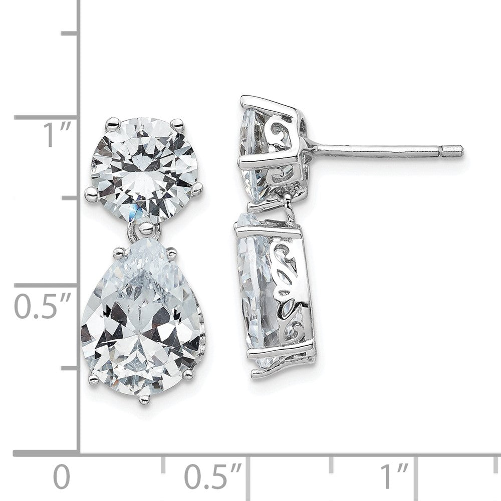 QCM1121 Cheryl M Sterling Silver Rhodium-plated Brilliant-cut CZ Round and Pear Shaped Post Dangle Earrings