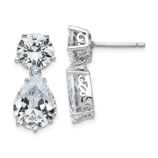 QCM1121 Cheryl M Sterling Silver Rhodium-plated Brilliant-cut CZ Round and Pear Shaped Post Dangle Earrings