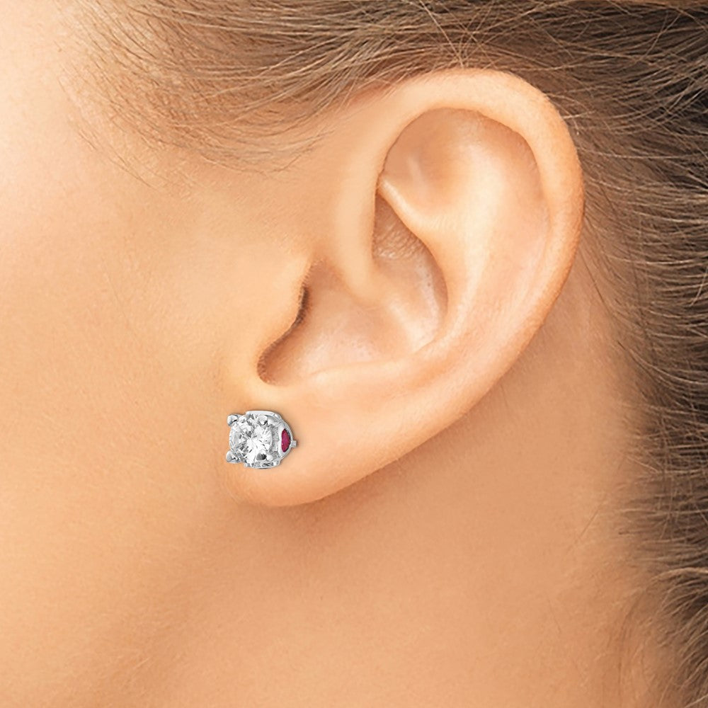 QCM1141 Cheryl M Sterling Silver Rhodium-plated Brilliant-cut Lab Created Ruby and Brilliant-cut White CZ with Heart Sides Stud Post Earrings