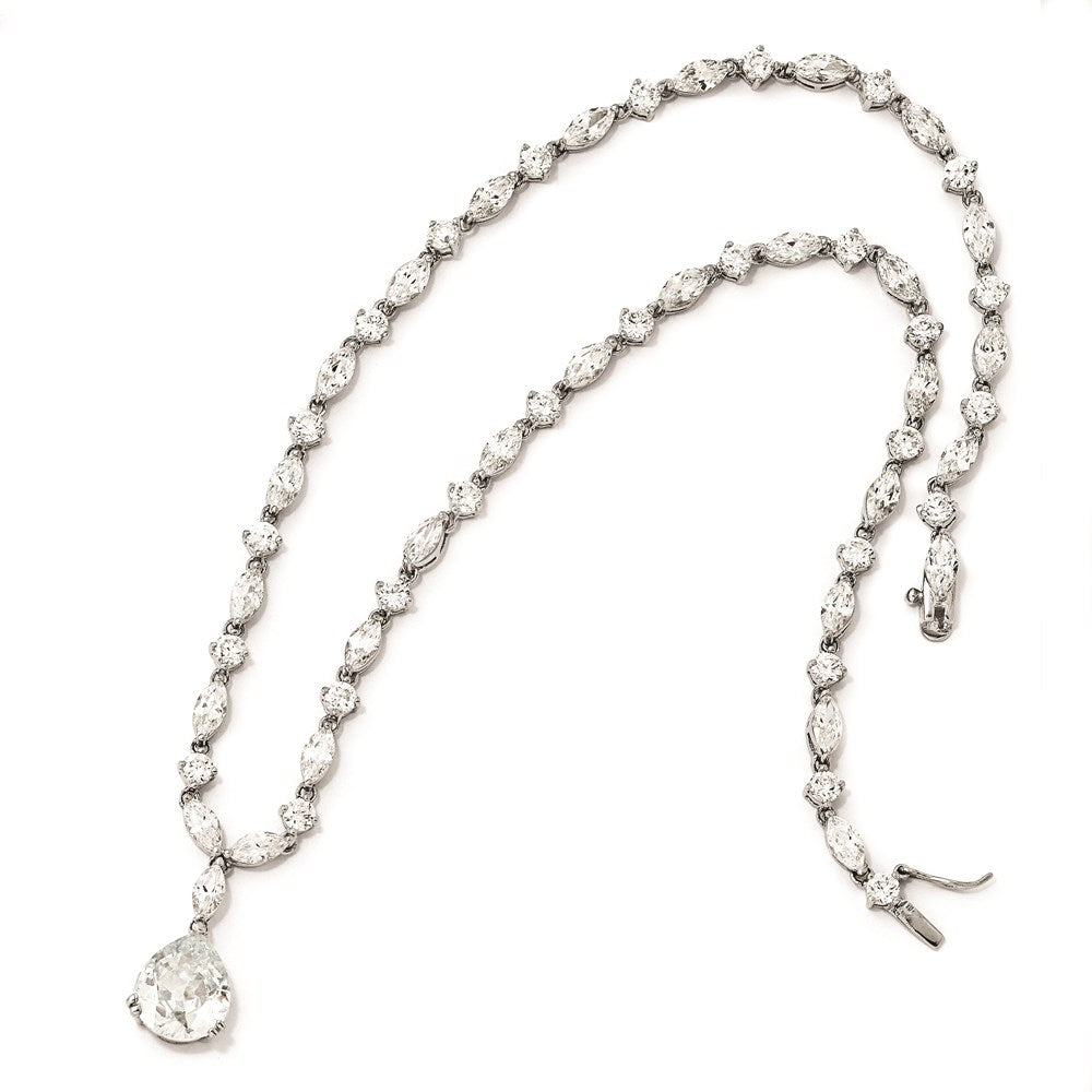 Cheryl M Sterling Silver Rhodium-plated Fancy Marquise-cut & Brilliant-cut Pear CZ 17 Inch Necklace QCM116-17