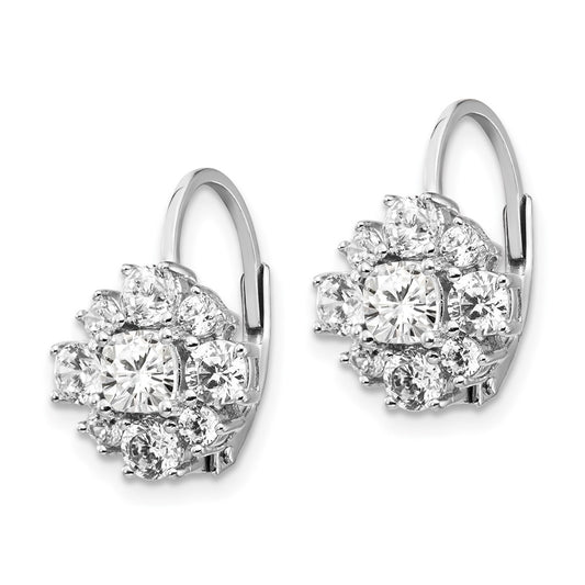 QCM119 Cheryl M Sterling Silver Rhodium-plated Princess-cut and Brilliant-cut CZ Leverback Earrings